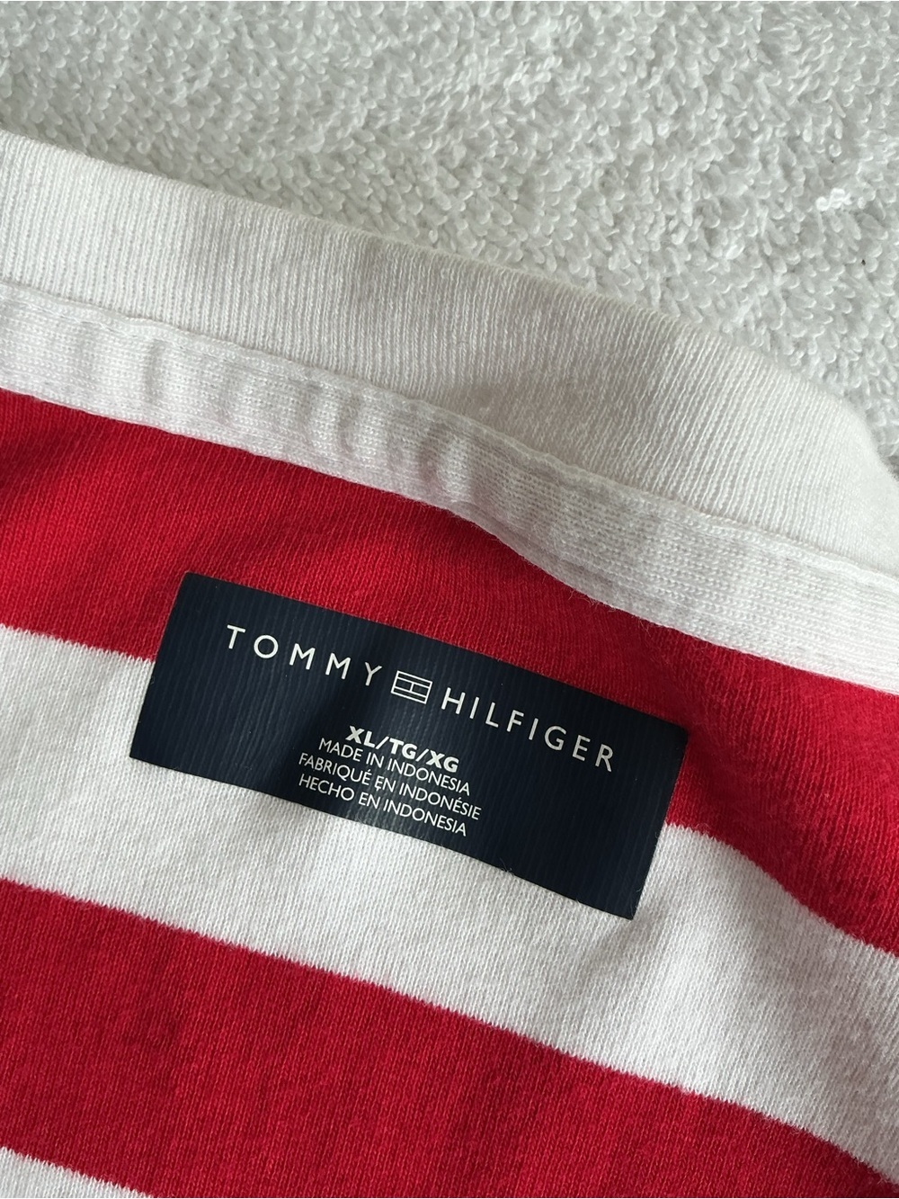 Tommy Hilfiger Striped V-Neck Tee in Red, Black & White - Picture 6 of 9